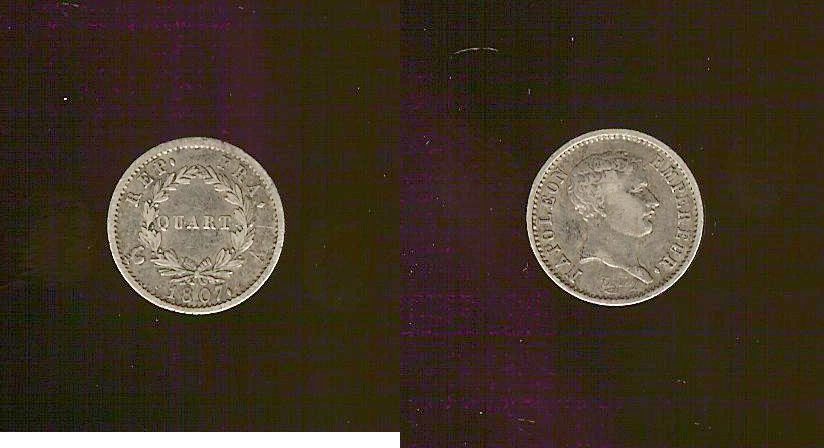 quarter franc Napoleon 1807A gVF